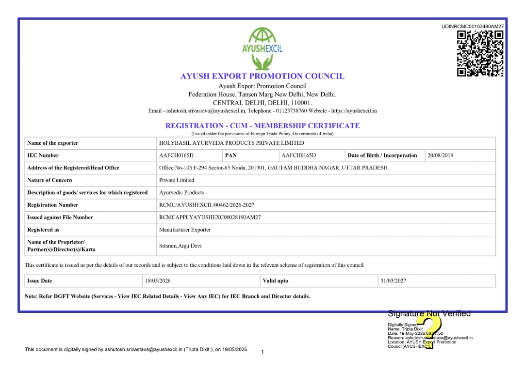AYUSH Export Promotion Council Registration document